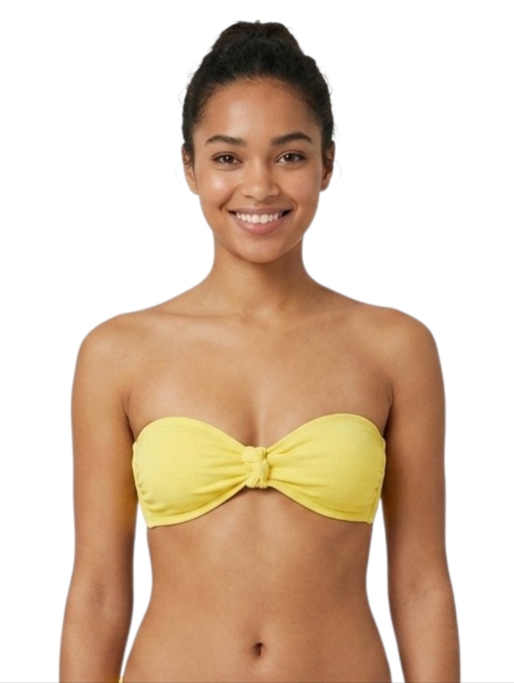 Xhilaration Juniors Yellow Ribbed Knot-Front Bandeau Bikini Swim Top Size Small